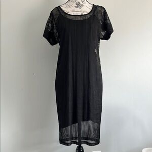Ichi Black Sheer Pleated Layered Dress With Removable Slip Dress